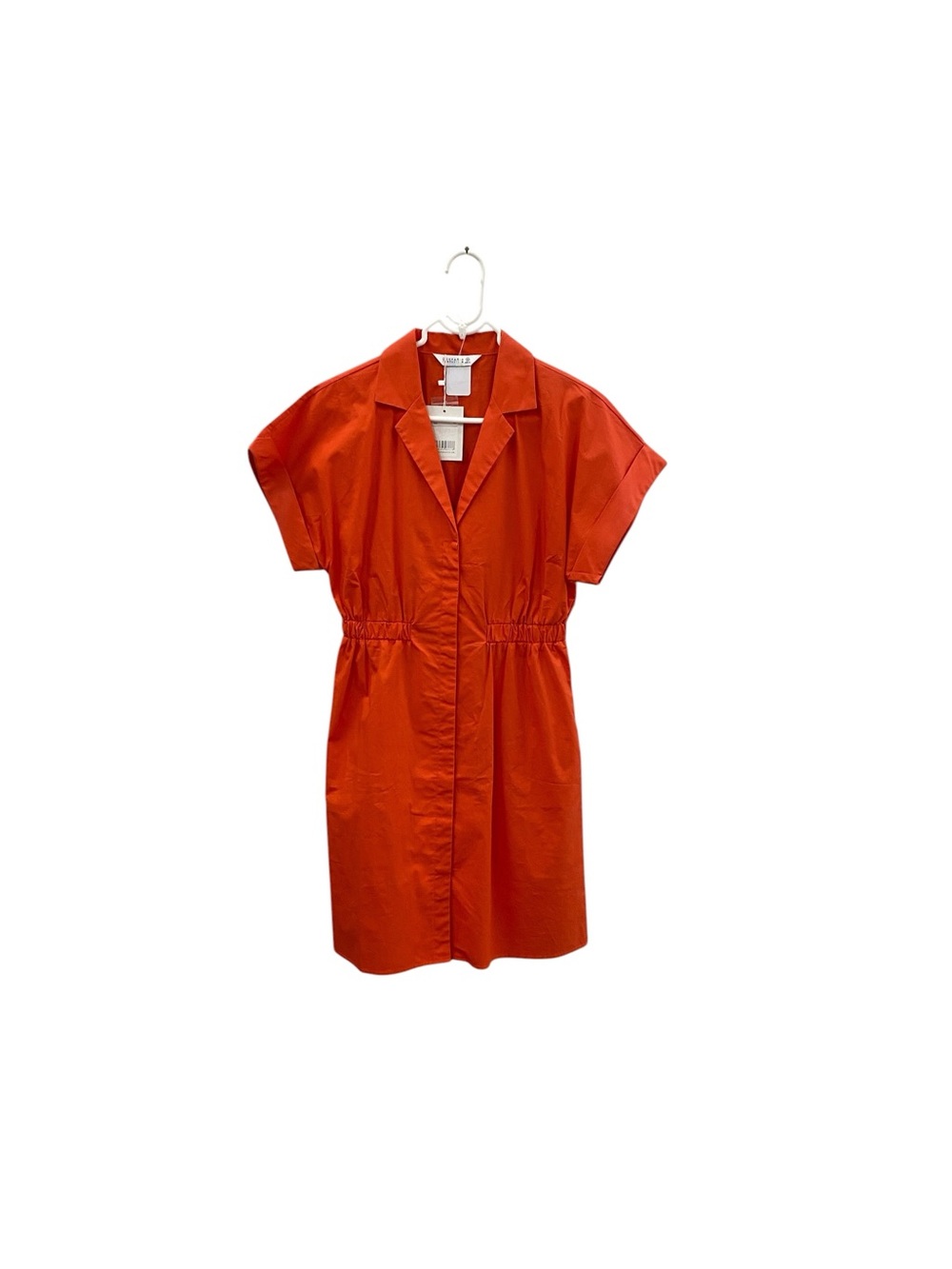 Casual Short-Sleeve Orange Shirt Dress with Elastic Waist
